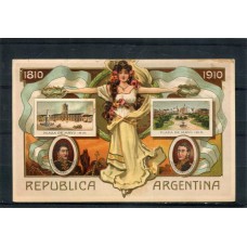 CENTENARIO 1810 - 1910 PATRIOTICA ANTIGUA TARJETA POSTAL CON RELIEVE SAN MARTIN Y BELGRANO MUY RARA